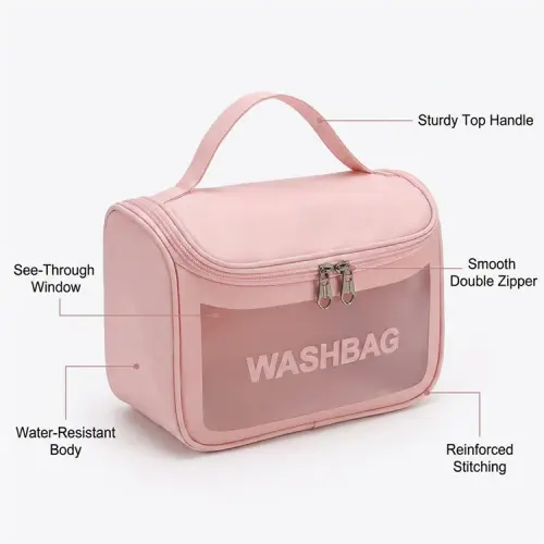 Wholesale Custom Little Yellow Duck Hanging Best Make Up Bag TPU Open Cover Travel Cosmetic Organizer